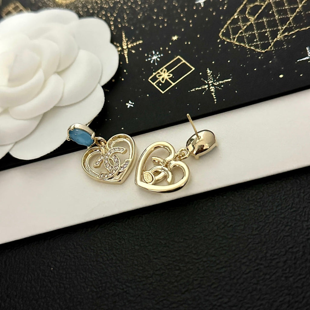 Vintage Blue Gemstone Heart Earrings