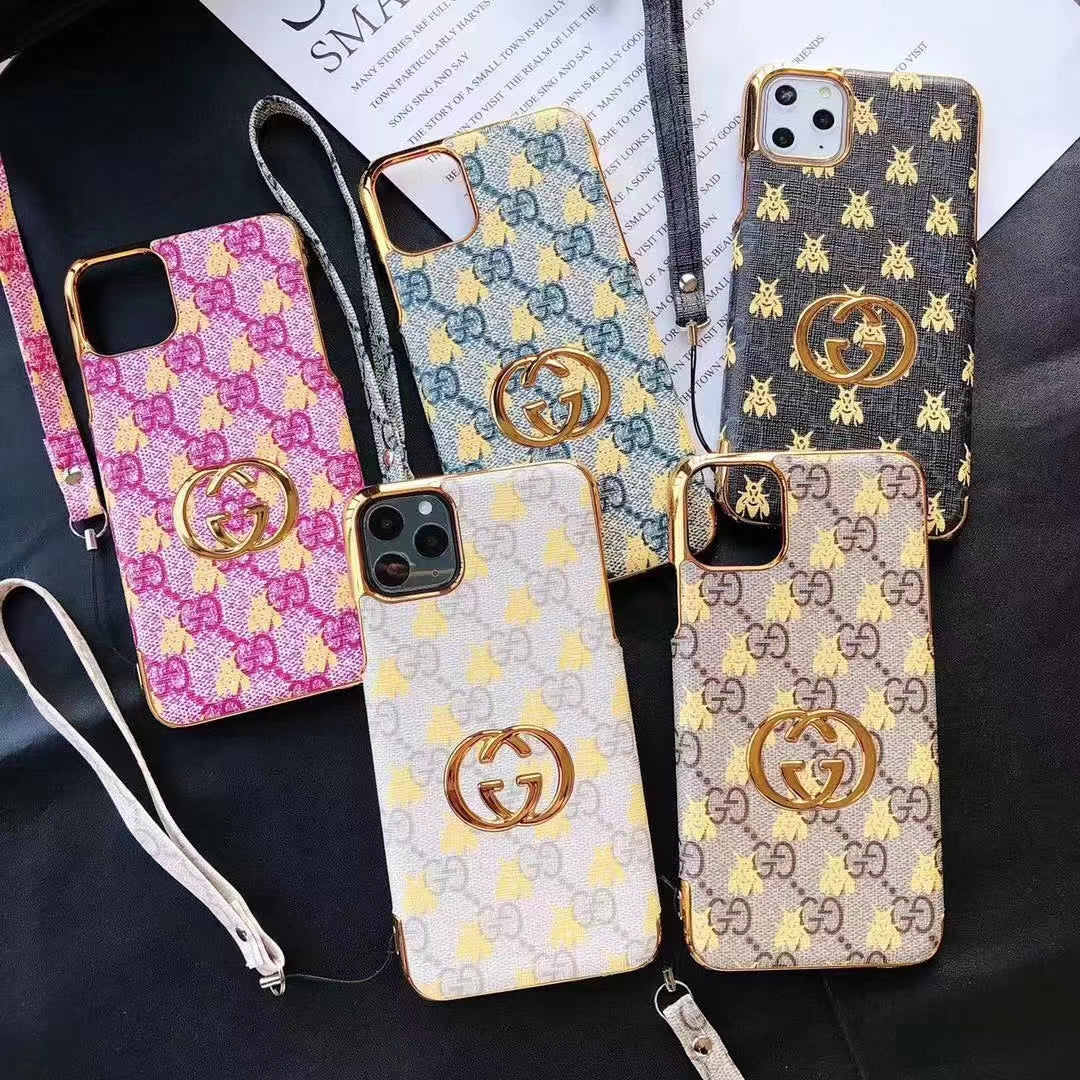 Coque en cuir à bords dorés électroplaqués Fashion