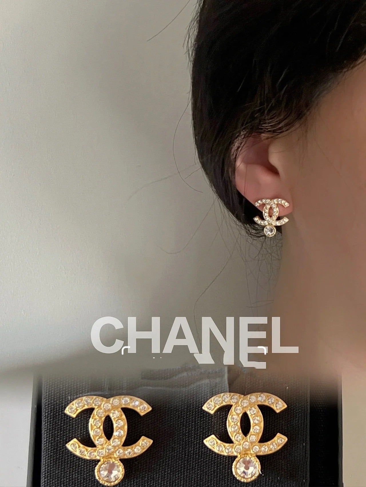 Boucles d'oreilles clous en diamant avec lettre, style tempérament