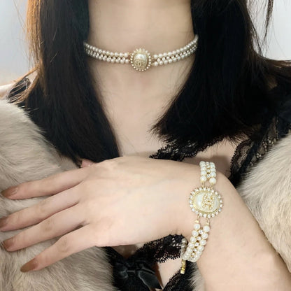 Collier Ras du Cou Double Perle Diamant