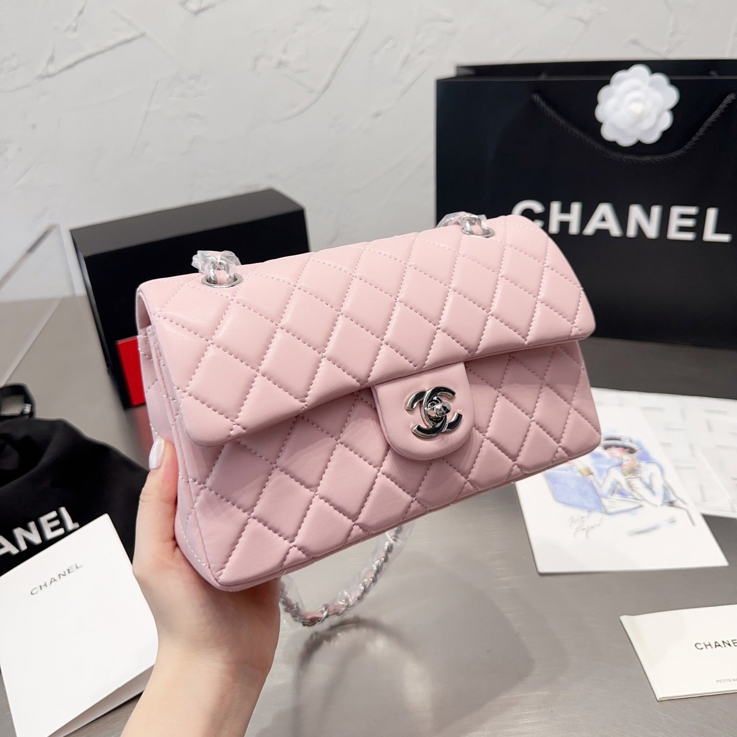 Sac Classique à Rabat, petite taille, finition argentée