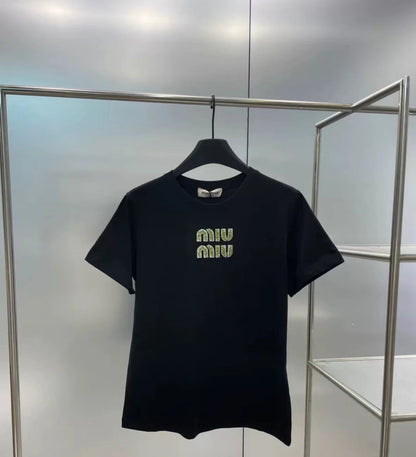 T-shirt Lettre Strass Vert