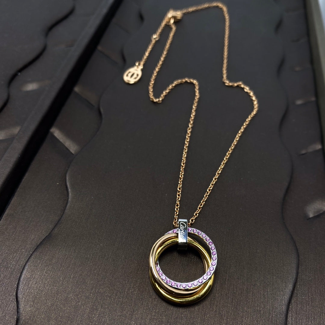 Three-Ring Tricolor Pink Diamond Necklace