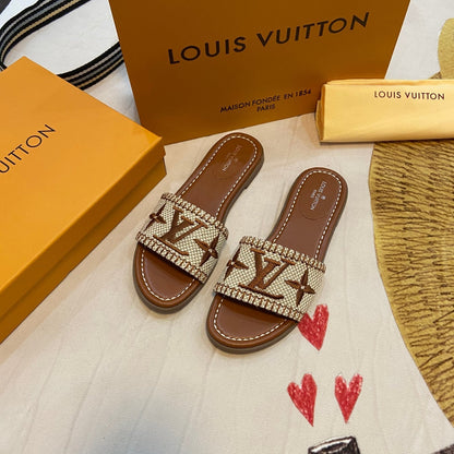 Pantuflas de Monograma de Paja de Verano