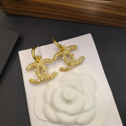Pendientes con logotipo Perla Dorada y Diamantes
