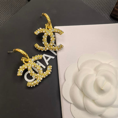 Pendientes con logotipo Perla Dorada y Diamantes