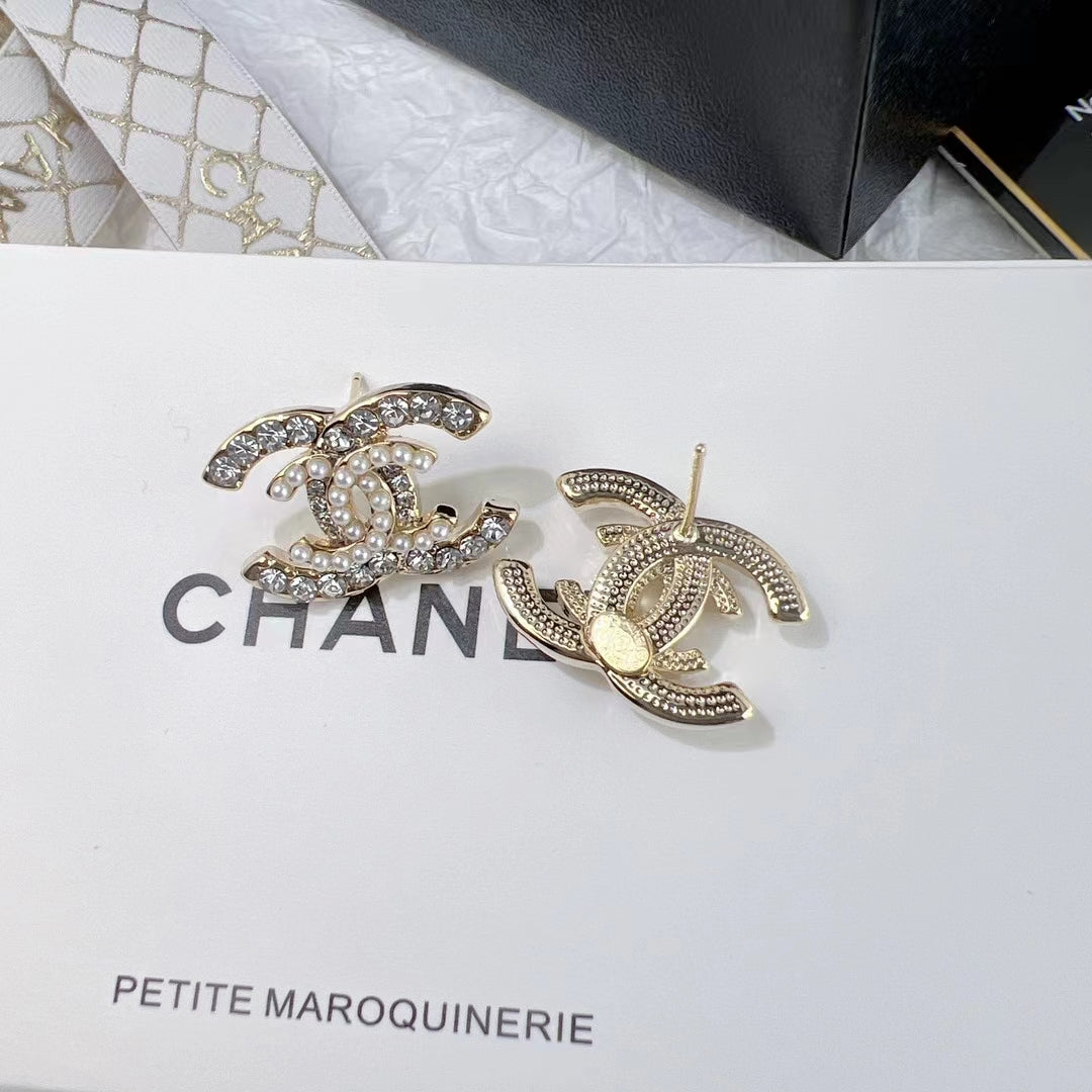 Boucles d'oreilles doubles perles et cristaux, style mode