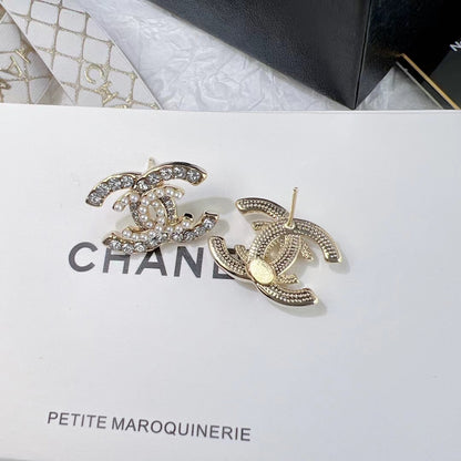 Boucles d'oreilles doubles perles et cristaux, style mode