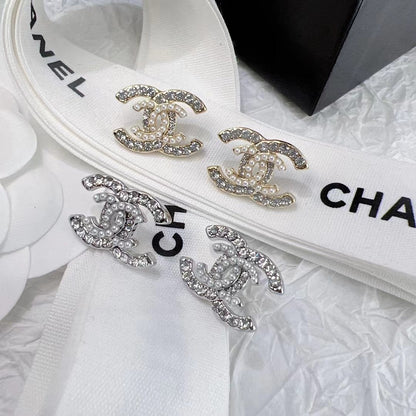 Boucles d'oreilles doubles perles et cristaux, style mode