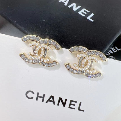 Boucles d'oreilles doubles perles et cristaux, style mode