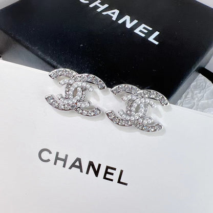 Boucles d'oreilles doubles perles et cristaux, style mode