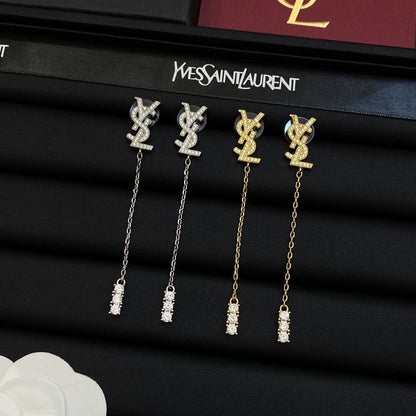 Boucles d'oreilles pendantes longues en métal cristal