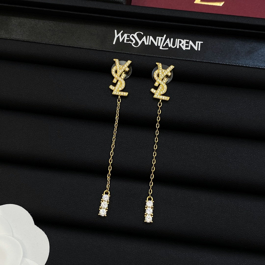 Boucles d'oreilles pendantes longues en métal cristal