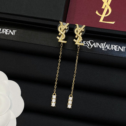 Boucles d'oreilles pendantes longues en métal cristal