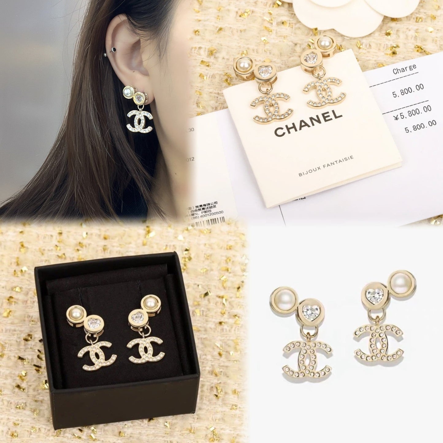Boucles d'oreilles pendantes Étoiles Diamant