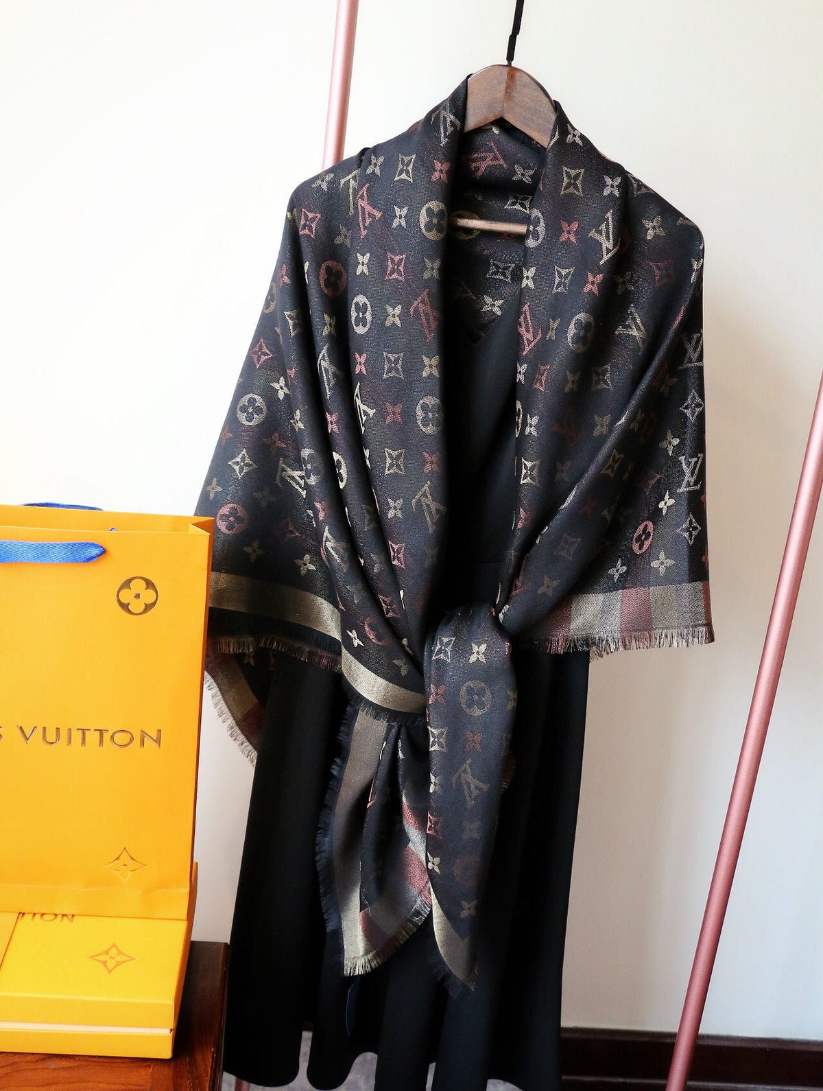 Rainbow Gradient Silk-Wool Square Shawl – 140 × 140 cm