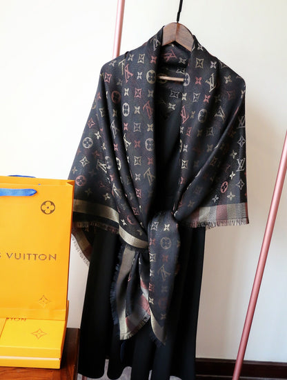 Rainbow Gradient Silk-Wool Square Shawl – 140 × 140 cm