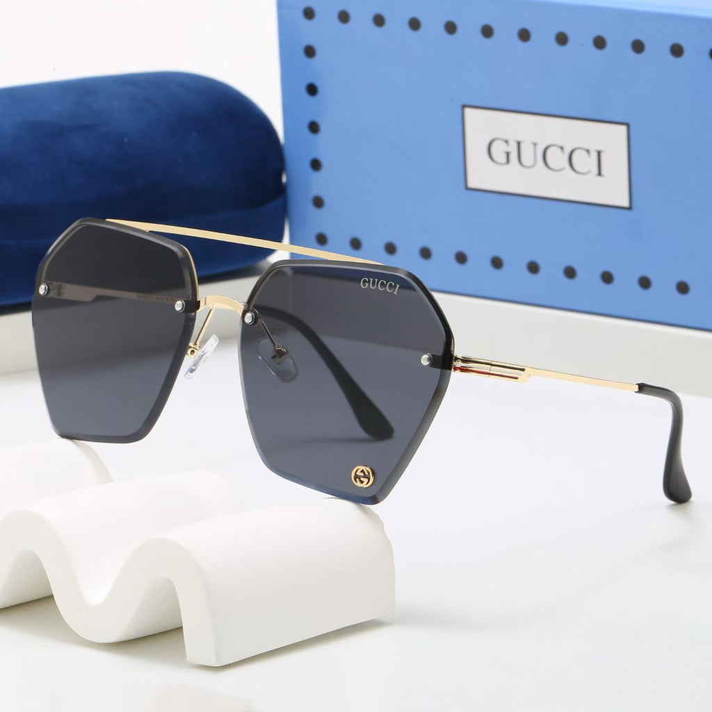 Luxury Rimless Hexagonal Double Bridge Sunglasses