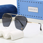 Luxury Rimless Hexagonal Double Bridge Sunglasses