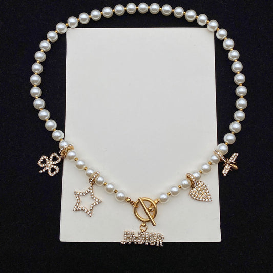 Temperament Diamond Pendant Pearl Necklace
