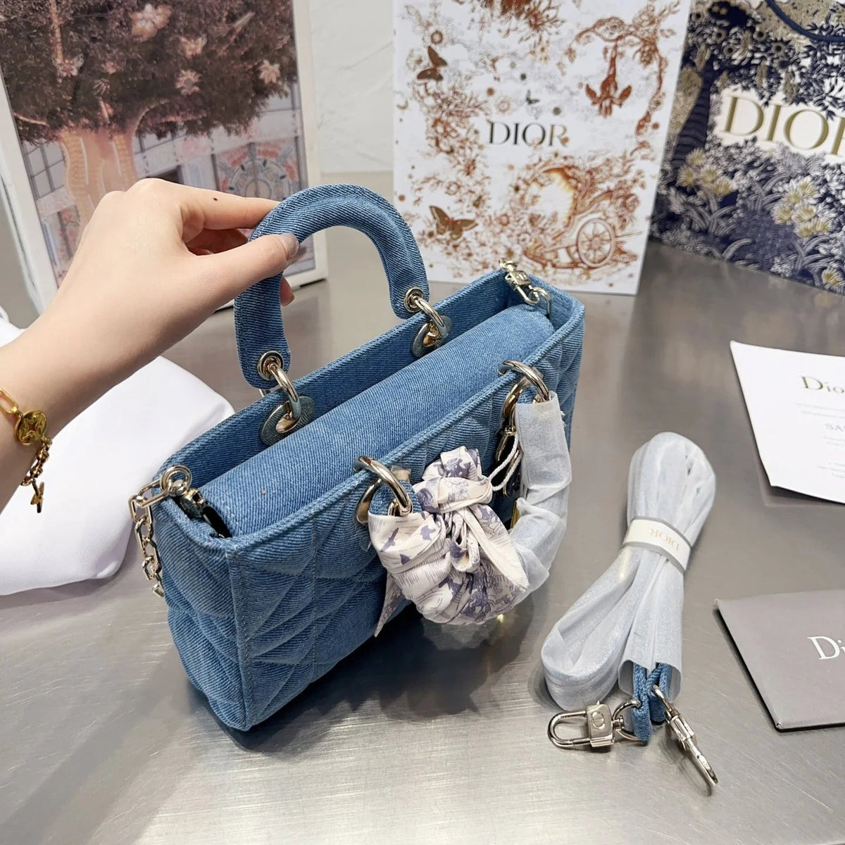 Denim Medium Lady D-Joy Bag