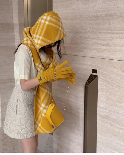 ✨ In Stock | 2025 New Year Hooded Checkered Wool Shawl – Elegant Blanket-Style Wrap
