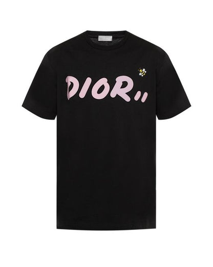 T-shirt noir imprimé rose