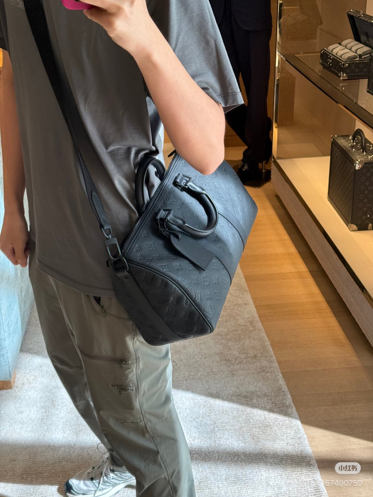 Black Embossed Leather Mini Travel Bag