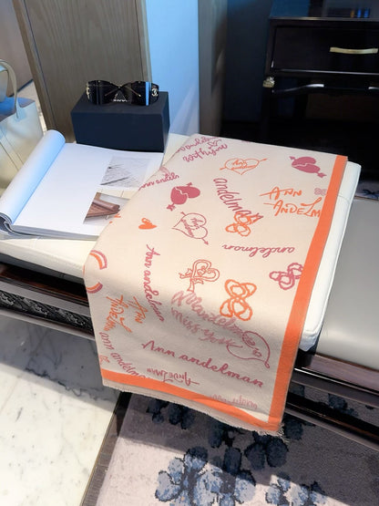 2026 New Handwritten Heart Cashmere Scarf – Playful Graffiti Design, Soft & Cozy Winter Wrap