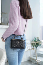 Black Quilted Mini Box Bag | Black & Gold 🖤