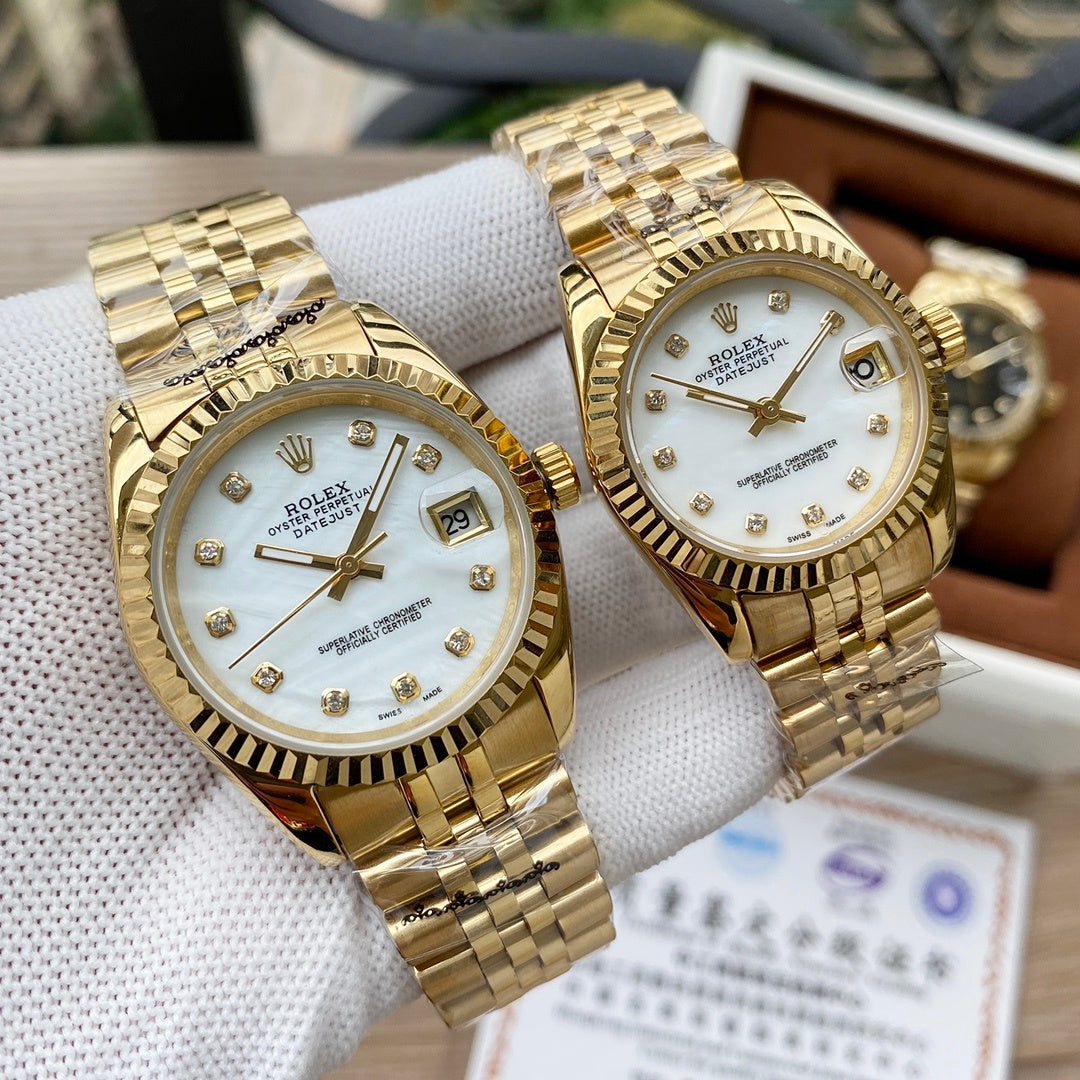 Classic Stainless Steel Luxury Dress Watch – 5-Color Dial Collection with Crystal Markers, Elegant Gold & Two-Tone Finishes