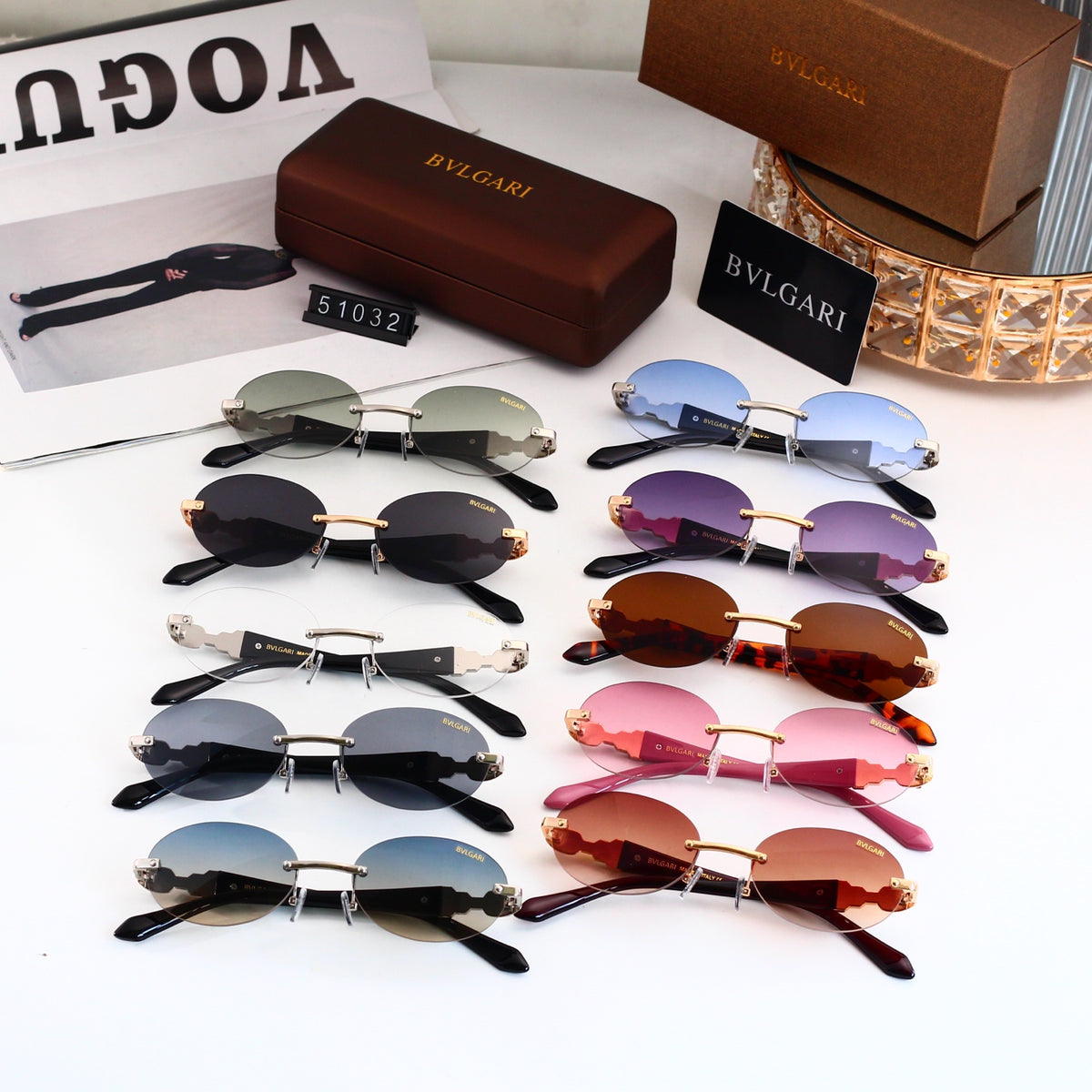 Luxury Rimless Wave Cut Oval Sunglasses - 51032