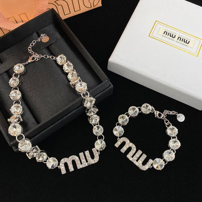 Sparkling Crystal Diamond Bracelet Necklace Set