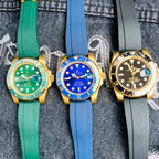 Men’s Gold-Tone Stainless Steel Automatic Dive Watch – 3-Color Dial Collection with Matching Rubber Straps, Classic Sport Luxury