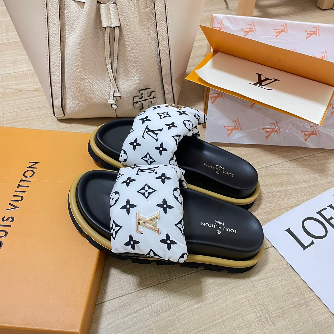 Letter Buckle Velcro Slippers