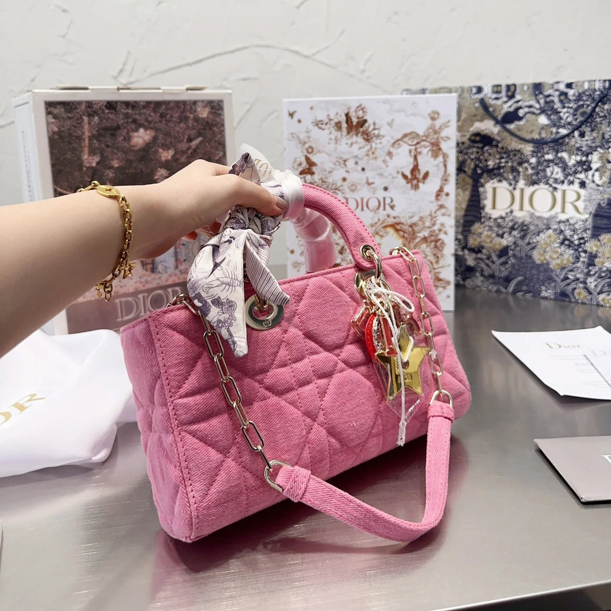 Denim Medium Lady D-Joy Bag