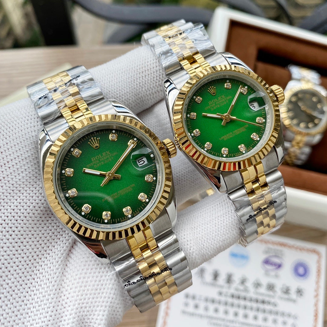 Classic Stainless Steel Luxury Dress Watch – 5-Color Dial Collection with Crystal Markers, Elegant Gold & Two-Tone Finishes