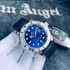 Luxury Blue Dial Automatic Mechanical Watch – Stainless Steel Case, Silver Bezel & Blue Strap
