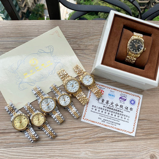 Classic Stainless Steel Luxury Dress Watch – 5-Color Dial Collection with Crystal Markers, Elegant Gold & Two-Tone Finishes