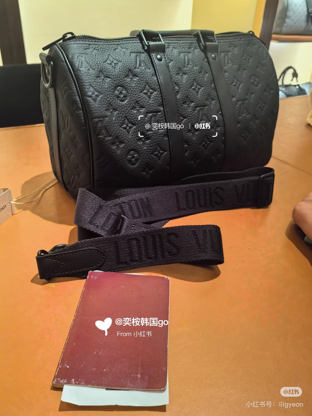 Black Embossed Leather Mini Travel Bag