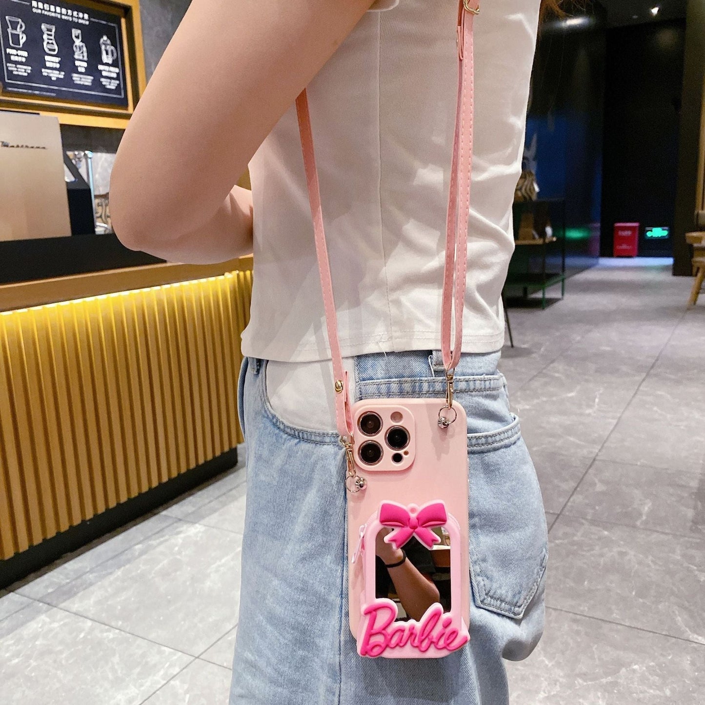 Estuche monedero tipo bandolera con espejo