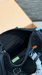 Black Embossed Leather Mini Travel Bag