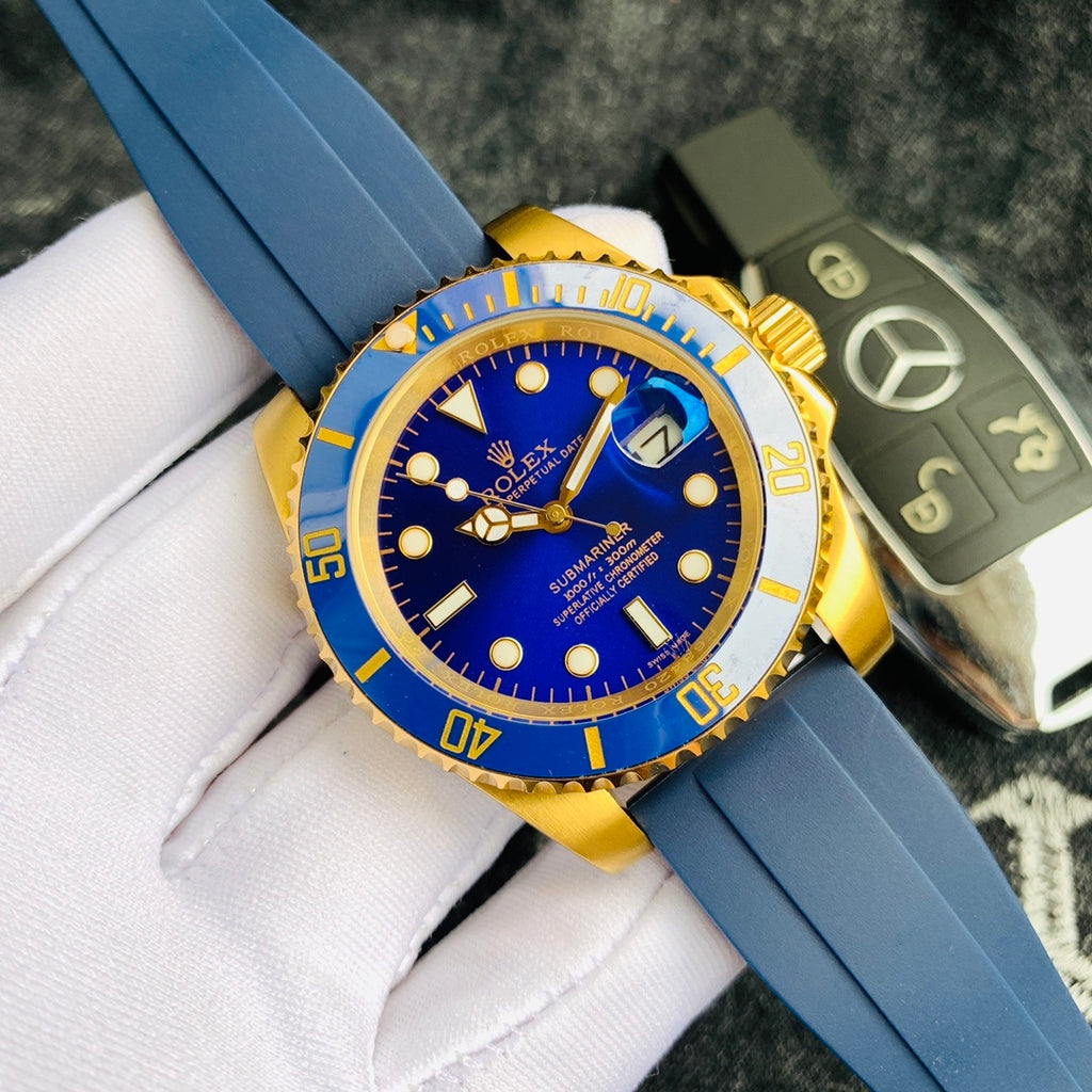 Men’s Gold-Tone Stainless Steel Automatic Dive Watch – 3-Color Dial Collection with Matching Rubber Straps, Classic Sport Luxury