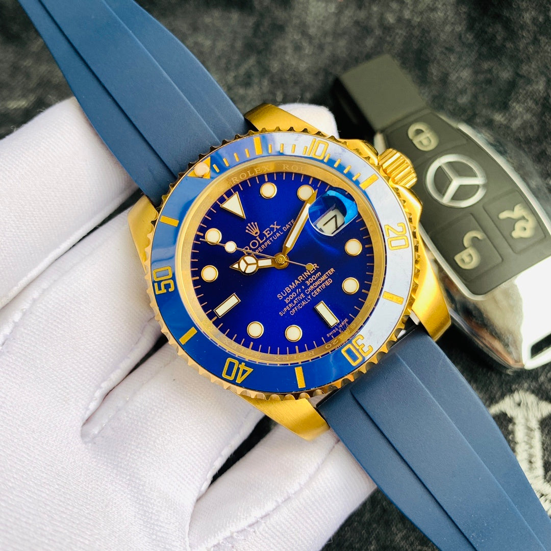 Men’s Gold-Tone Stainless Steel Automatic Dive Watch – 3-Color Dial Collection with Matching Rubber Straps, Classic Sport Luxury