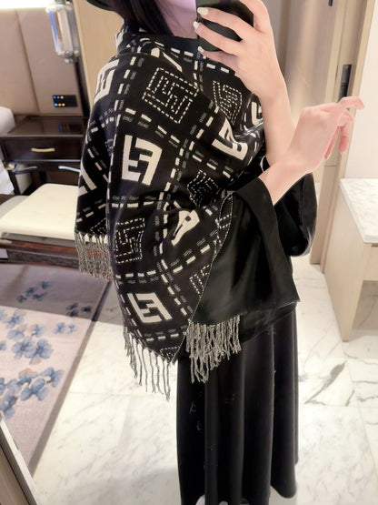 2026 New Geometric Jacquard Cashmere Scarf – Soft Thick Cashmere, Reversible Styling, Multiple Colors