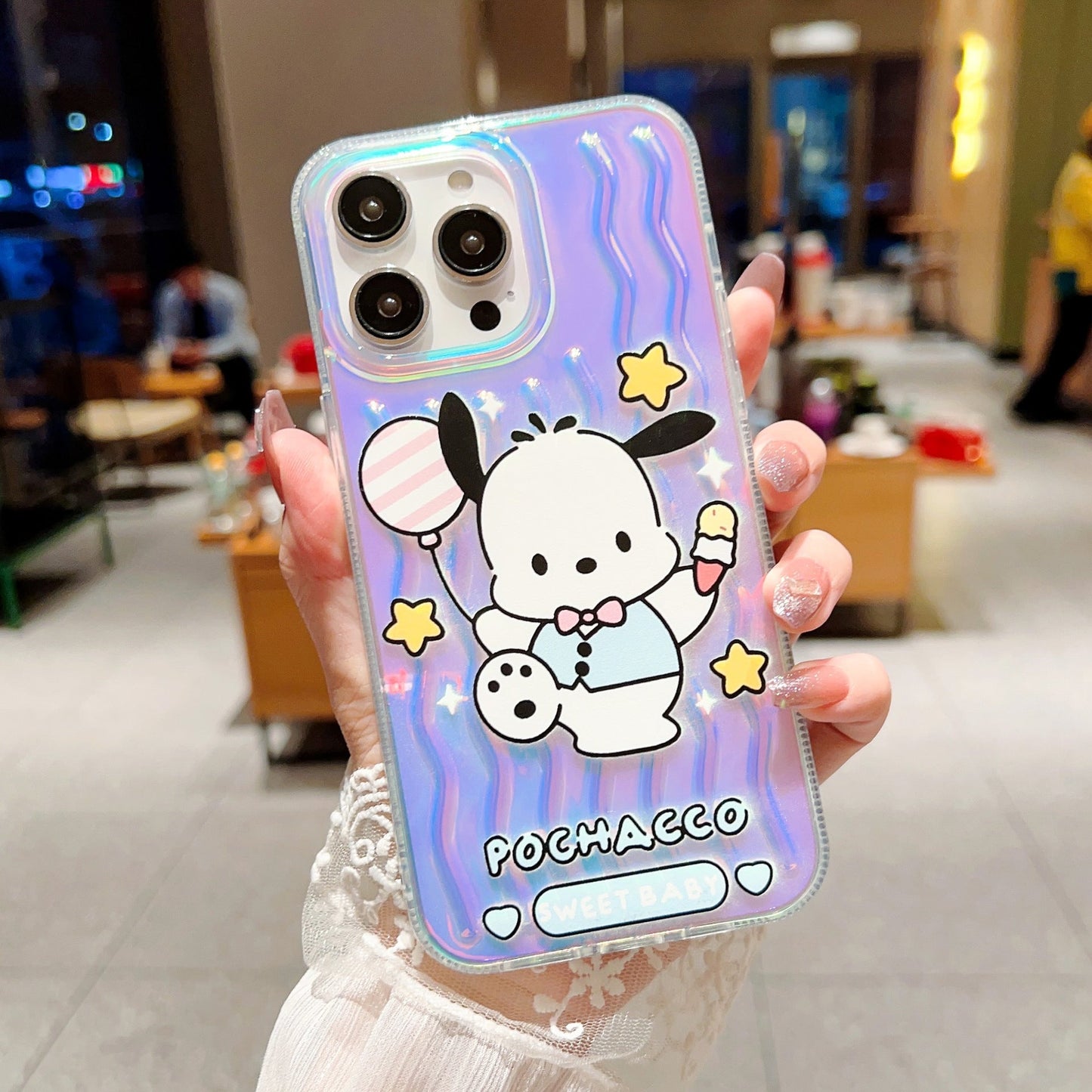 Funda de dibujos animados con patrón de ondas láser