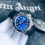 Luxury Blue Dial Automatic Mechanical Watch – Stainless Steel Case, Silver Bezel & Blue Strap