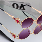 Luxury Vintage Oval Metal Frame Sunglasses - 08177