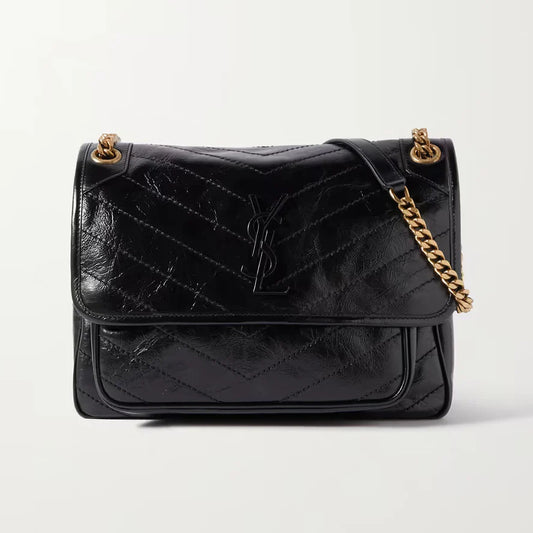 Crinkled Glossed-Leather Shoulder Bag