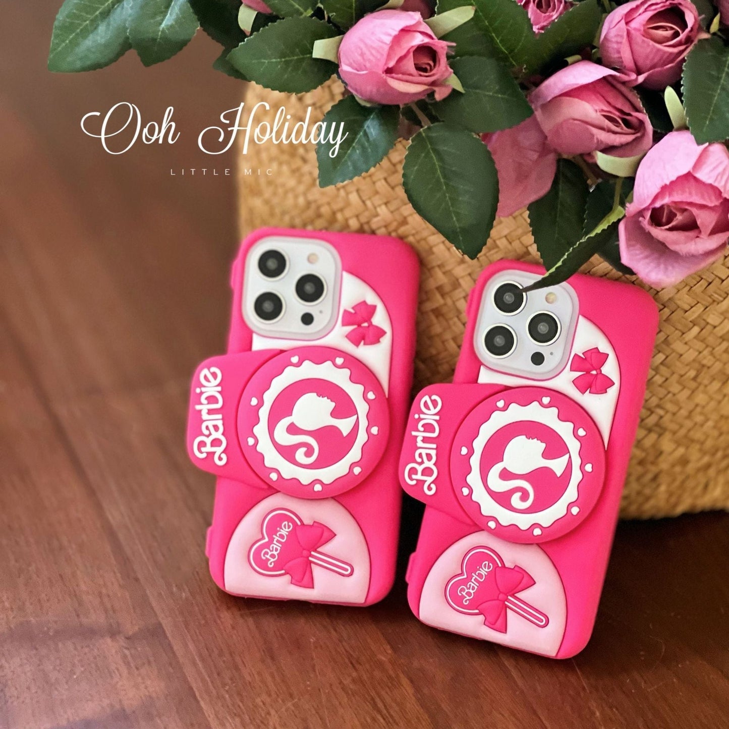 Preciosa funda de silicona rosa para cámara